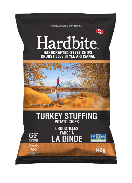 Image of the Turkey Stuffing flavour of the Hardbite chip bag.