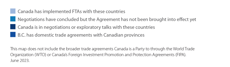 Les accords de libre-échange de la Colombie-Britannique et du Canada sont représentés - Légende