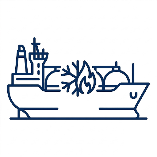 Le contour d’un navire présente des icônes de flocons de neige et de flammes, symbolisant la Colombie-Britannique, l’infrastructure d’exportation de GNL du Canada et la capacité des ressources naturelles.