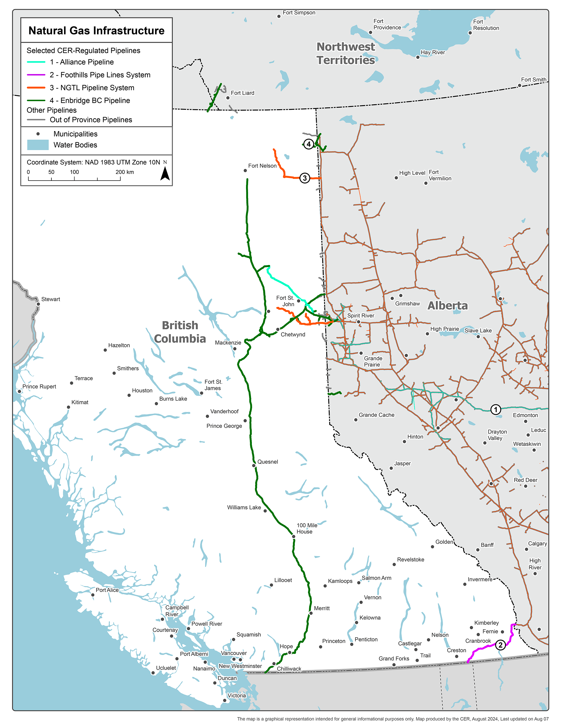 Carte des infrastructures de Trade & Invest BC - Gaz naturel